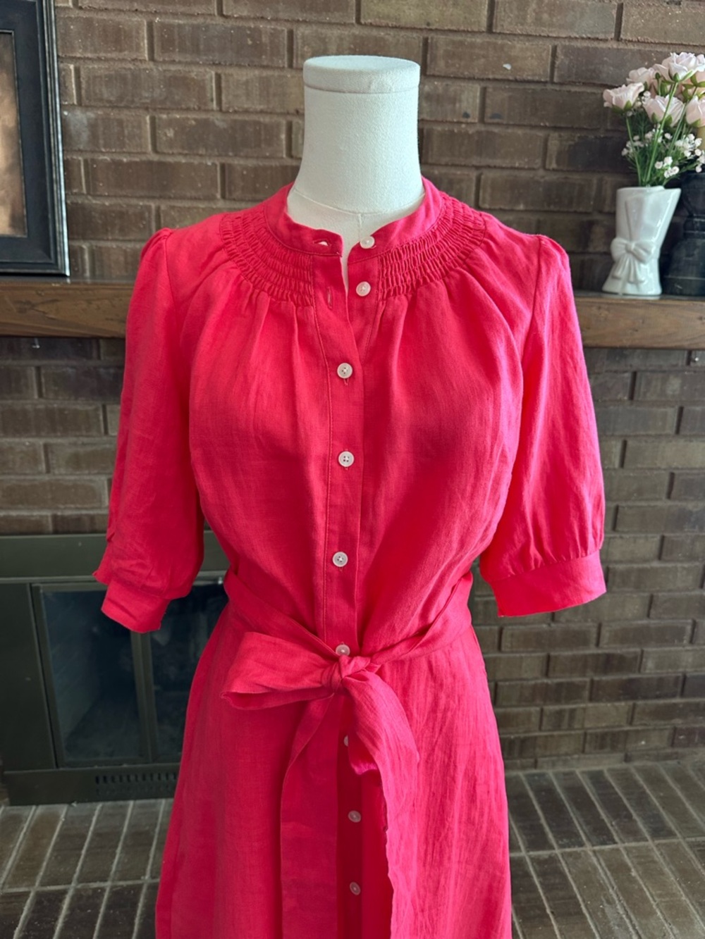 NWT Boden Ada Linen Midi Dress Pink Bright Summer Vibrant Bohemian Chic 8R - Picture 4 of 8